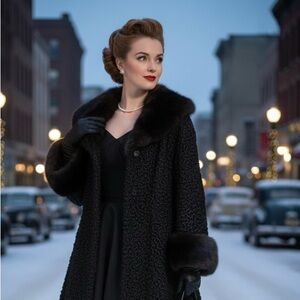 Vintage Persian Lamb Coat with Mink Collar Cuffs Size 12